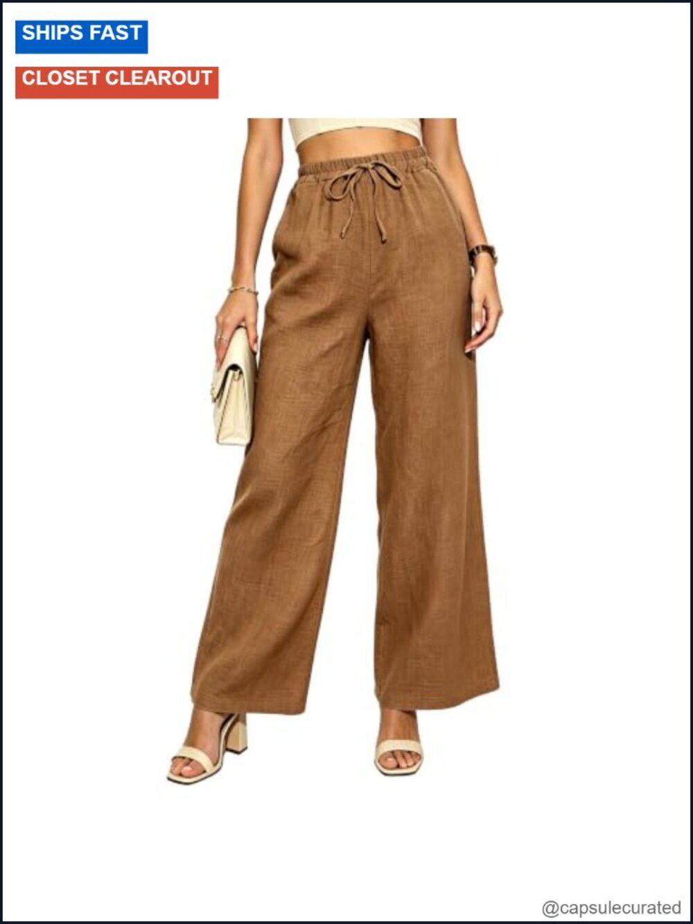 Wide Leg Casual Pants Elastic Waist Palazzo Pants with Pockets